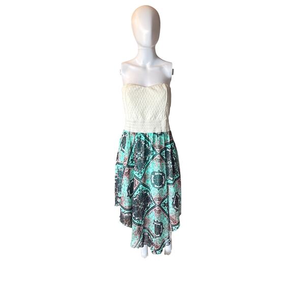 Rue21 Strapless Boho Print Dress Size Large Asymmetrical Hem - Picture 1 of 5